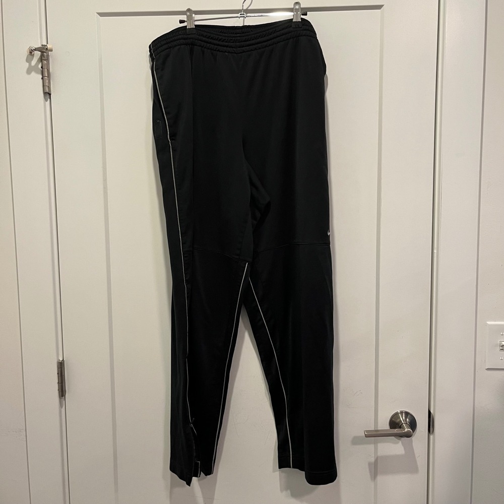 Nike Mens XL Black Track Pants Silver Side Stripe Zip Ankle Athletic Warm Up